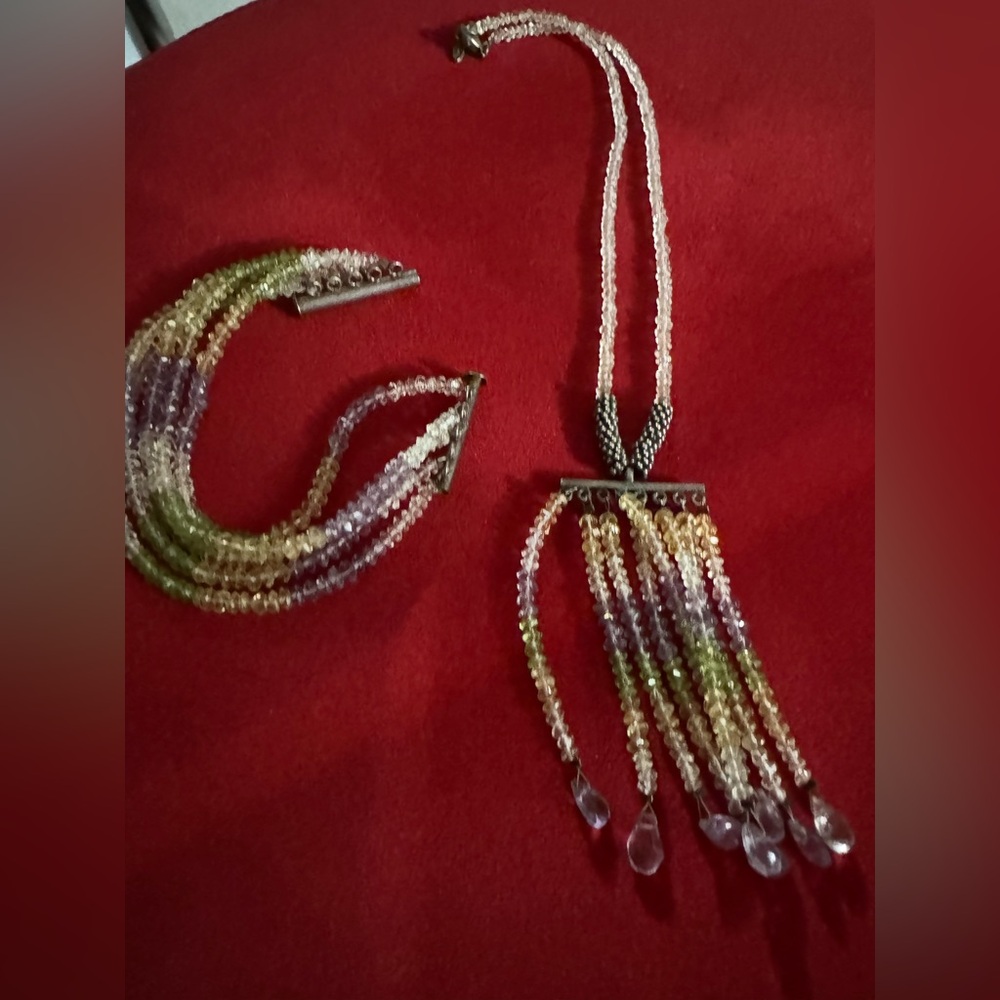 2 piece set Purple and Green Beads Bracelet Necklace set - made by TRYNA peridot